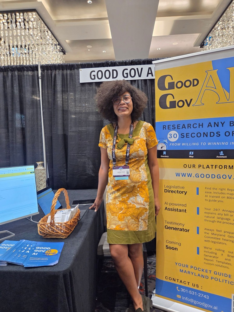 Johntel Greene at the Good Gov AI booth at the TEDCO Entrepreneur Expo